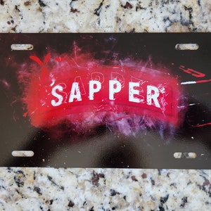 Custom License Plates, Personalized License Plates, U.S. Army Engineer SAPPER  on Black License Plate