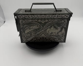Personalized Hunting Ammo Can, Custom Engraved Metal Tackle Box, Deer And Bass Outdoor Storage Case Gift For Him, .30 cal