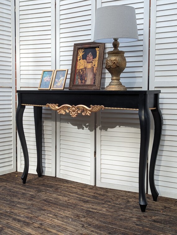 Black carved wood console table deals