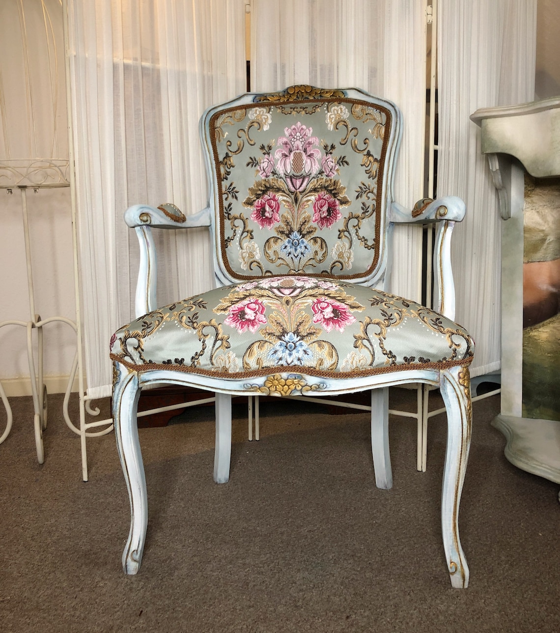 Lovely Vintage Chair. French & Flower. Beauty Brocade Fabric Etsy