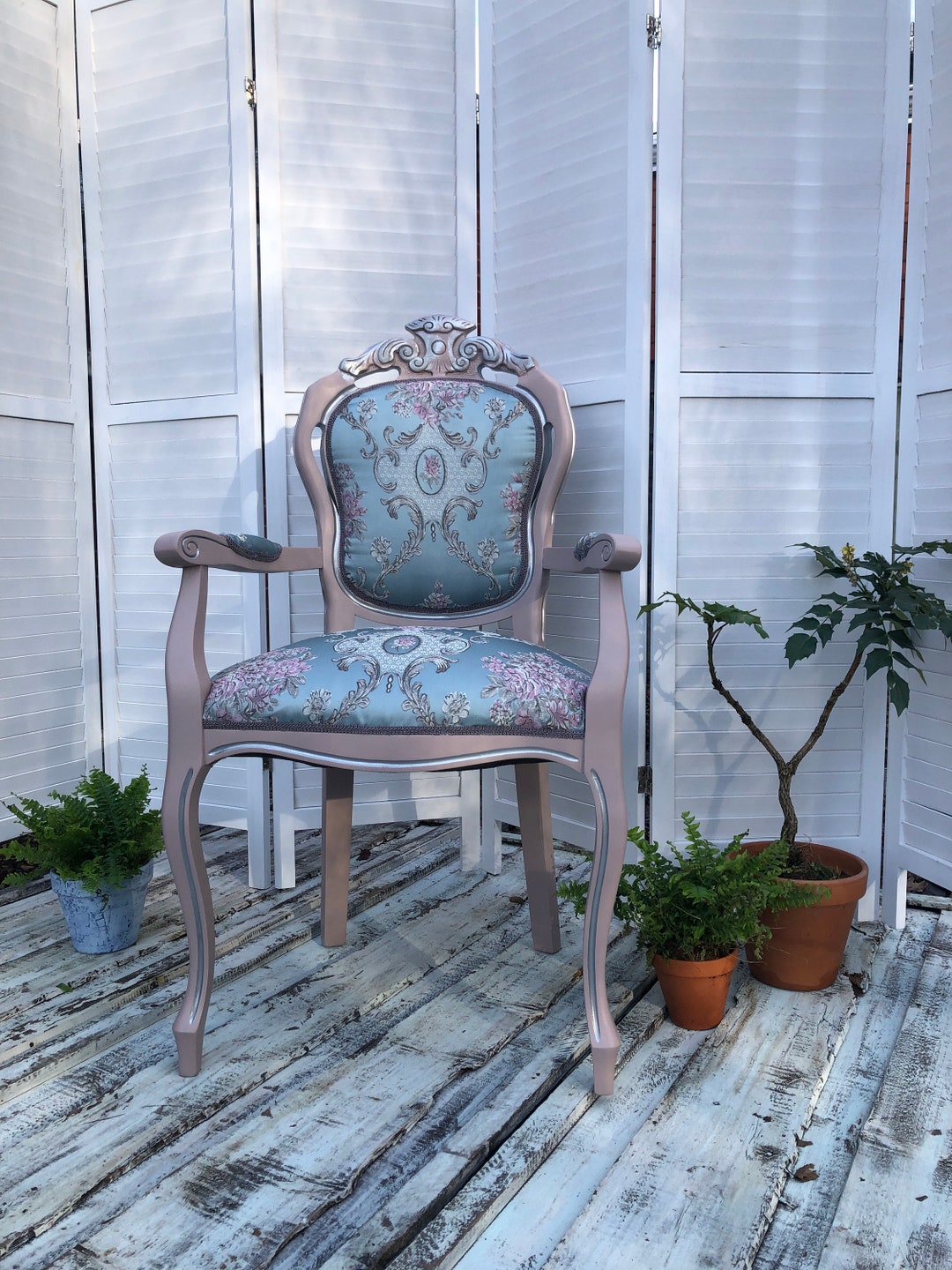 Beautiful Pink French Chair With an Lovely French Style Fabric. Shabby