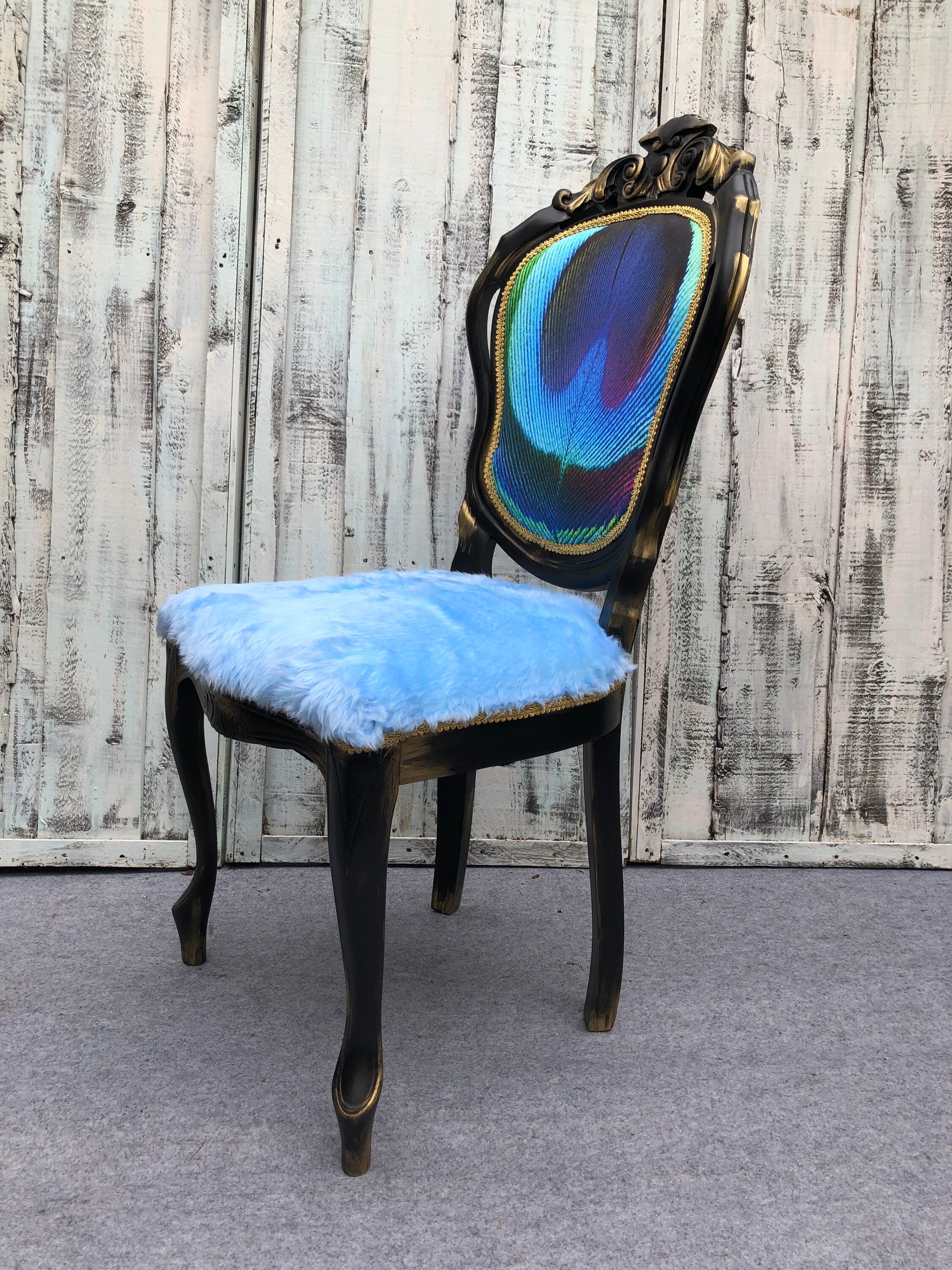 Vintage Peacock Chair. Black and Gold. Elegant. Ideal for Etsy