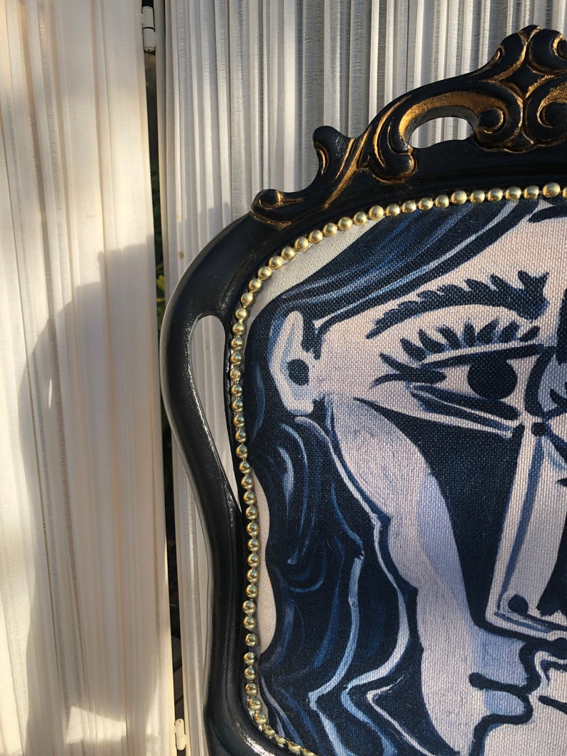French style Vintage Chair Picasso Indyvidual. Black /& Blue
