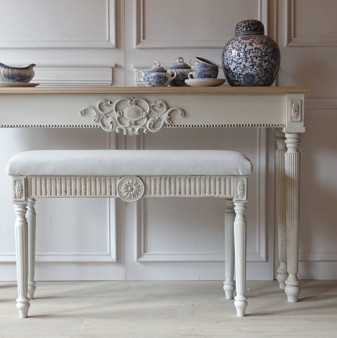 French Style Carved Wooden Console Table White Distress - Etsy