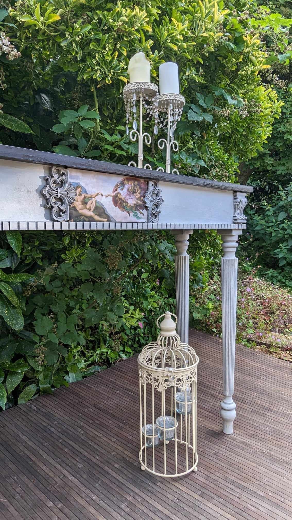 French vintage style console table distress finish wooden console