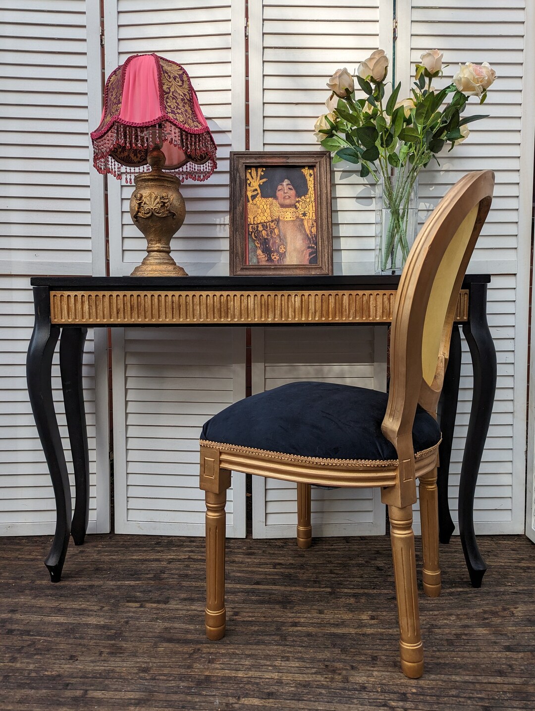 French Style Carved Wooden Desk Black Finish Wooden Desk Etsy