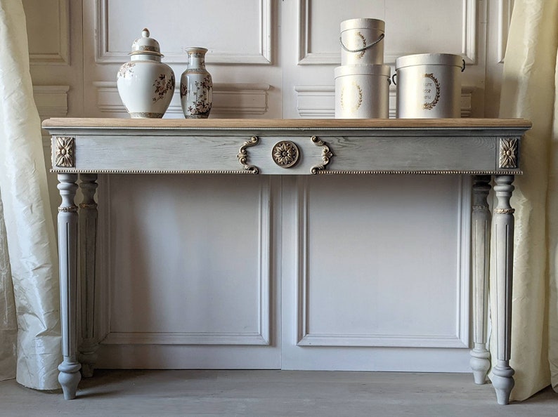 French Style Carved Wooden Console Table Distress Finish Etsy