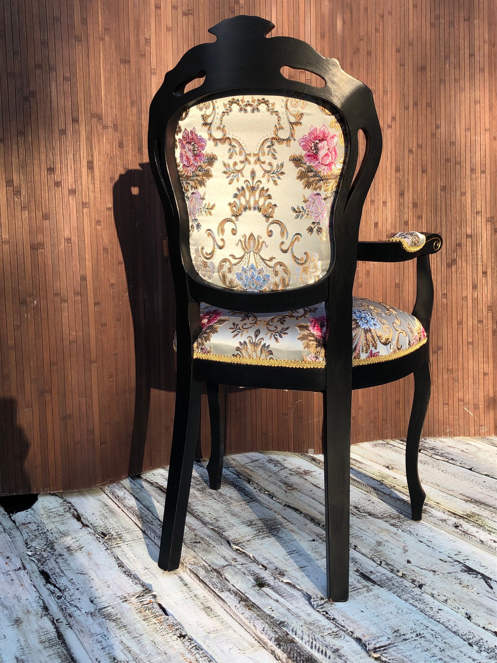 Beautiful Black French Chair With an Lovely Flowers Fabric. | Etsy
