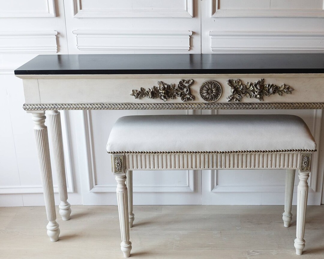 French Style Carved Wooden Console Table White Distress - Etsy