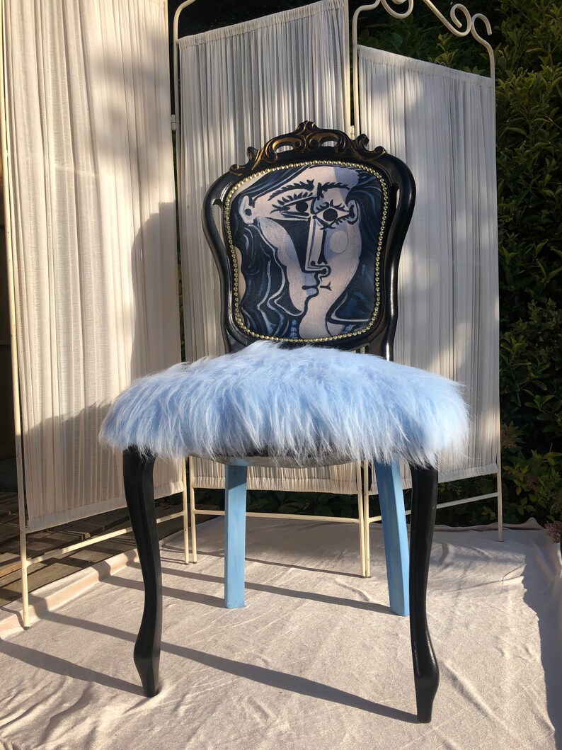 French style Vintage Chair Picasso Indyvidual. Black /& Blue