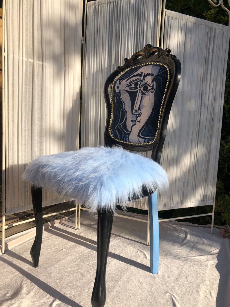 French style Vintage Chair Picasso Indyvidual. Black /& Blue