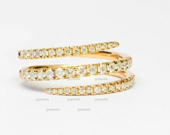 Triple Row Wrap Around Ring, 14k Gold Moissanite Spiral Ring Diamond Wrap Ring Spiral Half Eternity Ring For Women Wrap Band, Birthday Gifts