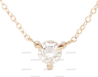 Solitaire Moissanite Necklace, Solid Gold Necklace, Minimalist Necklace, Delicate Moissanite Necklace, Fizz Necklace, Anniversary gift