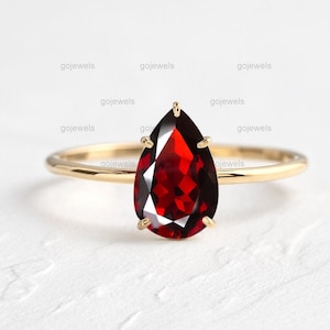 Pear Cut Red Garnet Engagement Ring, Gold Garnet Wedding Ring, Solitaire Engagement Ring, Teardrop Garnet Ring, Red Stone Ring, Bridal Ring