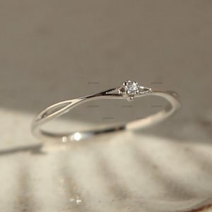 Delicate 14K Gold Moissanite Small Engagement Ring, Dainty Promise Ring, Minimalist Solitaire Ring, Silver Stacking Ring, Birthday Gift