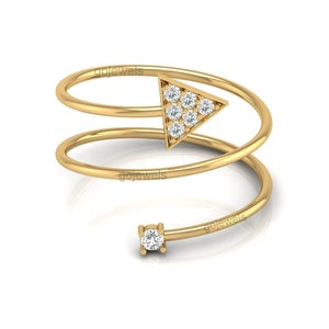 Moissanite Spiral Cuff Ring Dainty Gold Wrap Band Round & Arrow Design Diamond Ring Minimalist Jewelry Ring  Birthday Gift Sterling Silver