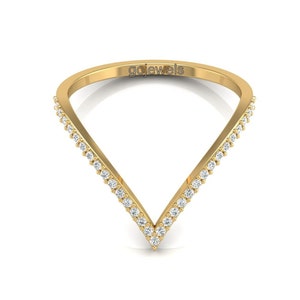 Chevron Moissanite Ehering, V-Form Runde Diamant Ehering, halbe Ewigkeit V Ring, Gold Chevron Ring, Zartes Silber Geschenk für sie