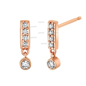 Round Bezel-Set Moissanite Dangle Earrings, 14k Gold Earrings, Moissanite Dangle Stud Earrings, Bezel Earrings, Diamond Drop Earrings