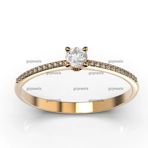 Dainty Round Cut Moissanite Engagement Ring, 14k Gold Diamond Promise Ring, Minimalist Ring, Anniversary Ring, Proposal Ring, Silver Wedding