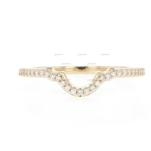 Geschwungenes Moissanit Hochzeitsband, Geschwungenes Goldenes Diamantband, passender Ehering, Halbe Ewigkeit U Band, Enhancer Frauen Ring, Versprechensring