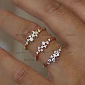Moissanite Cluster Ring in 14K Gold Cluster Wedding Ring Minimalist Diamond Cluster Band Delicate Cluster Promise Ring Silver Cluster Ring