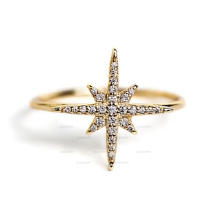 Starburst Statement Ring, 14k Gold Moissanite Ring, Star Diamond Engagement Ring, Minimalist Star Ring, Celestial Jewelry, Star Promise Ring