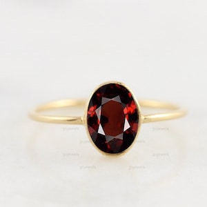 Natural Red Garnet Ring, 14k Gold Garnet Engagement Ring Delicate Gold Gemstone Ring Bezel Set Oval Red Garnet Ring Oval Red Stone Gift Ring