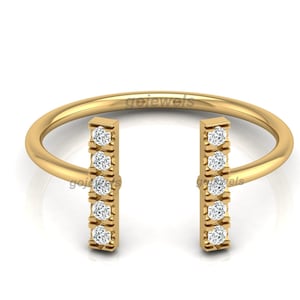 14K Solid Gold Moissanite T Open Ring Minimalist Open Double T Bar Ring Geometric Ring Open Cuff Ring Everyday Diamond Ring Gold T Open Band