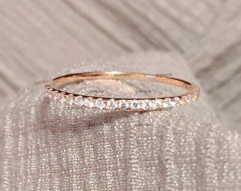 Moissanite Wedding Band Womens, Delicate Diamond Ring, 14K Gold Minimalist Ring, Anniversary Gift, Stacking Ring, Silver Ring, Promise Ring