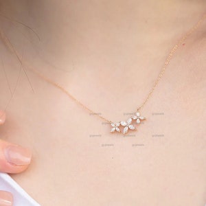 Elegant Marquise Flower Petal Moissanite Necklace, Dainty 3 Floral Necklace, Delicate Marquise Flower Pendant Necklace, Anniversary Gift