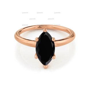 Solitaire Wedding Ring, Marquise Cut Black Spinel Ring, 14k Rose Gold Ring, Black Stone Ring, Anniversary Ring, Valentines Day-Promise Gift