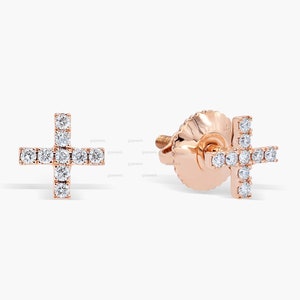 Rose Gold Moissanite Woman Studs Earring, Diamond X Studs Earring, Plus Sign Earrings, Cross Studs,  X Stud Earring, Modern Diamond Earrings