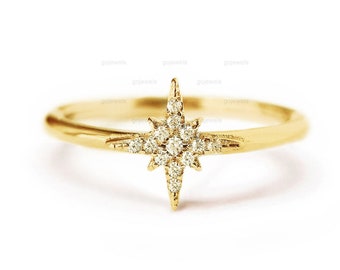 Charming Starburst Engagement Ring, Gold Moissanite Star Ring, Star Diamond Engagement Ring, Minimalist Star Ring, Beautiful Starburst Ring