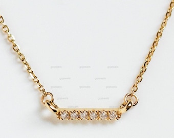 Collar de barra Moissanite, collar de oro macizo de 14K, collar de barra de Moissanite delicado, collar de barra minimalista delicado, regalos para mamá