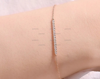 Bar Moissanite Bracelet, Dainty Bracelet, Delicate Bracelet, Stacking Bracelet, Gift for Her, Layering Bracelet, 14k Gold Bracelet for Women