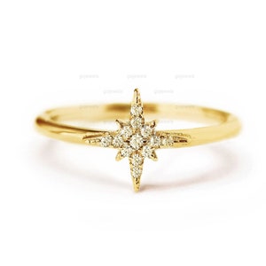 Bezaubernder Starburst Verlobungsring, Gold Moissanit SternRing, Stern Diamant Verlobungsring, Minimalistischer SternRing, Schöner Starburst Ring