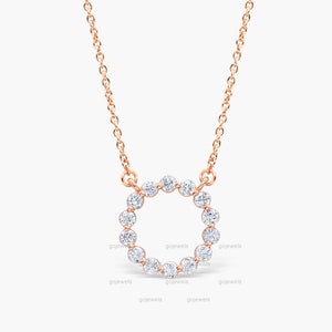 Moissanit Kreis Halskette, Rose Gold Diamant Kreis Halskette, Layering Diamant Halskette, Diamant Offener Kreis Anhänger, Zarte Halskette