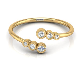 Open Moissanite Ring, 14k Gold Bezel Set Diamond Band, Dainty Stackable Band for Women, Minimalist Diamond Ring, Adjustable Ring, Wrap Ring