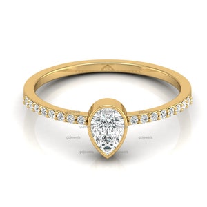Moissanite Engagement Ring, 14K Gold Half Eternity Bezel Set Ring, Pear Shaped Ring, Anniversary Gift Minimalist Silver Diamond Wedding Ring