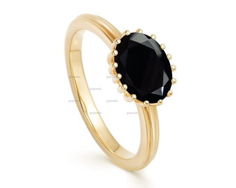 Black Spinel Ring, 14k Solid Gold Ring, Oval Cut Black Spinel Ring, Spinel Anniversary Ring, Wedding Ring, Valentines day Gift, Promise Ring
