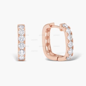 Diamond Square Hoops, Minimalist Rose Gold Hoops, Square Huggie Hoop Earrings, Round Diamond Hoop Earring, Anniversary Gift, Huggie Earrings