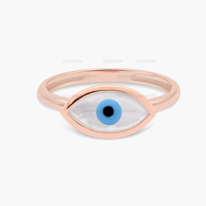 Evil Eye Marquise Rose Gold Ring, 14k Solid Gold Evil Eye Ring, Marquise Shaped Evil Eye Ring, Stacking Gold Ring,  Simple Minimal jewelry