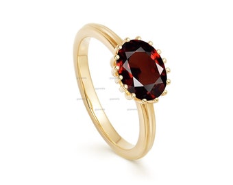 Solitaire Natural Red Garnet Ring, Oval Shape Red Garnet Engagement Ring, 14k Solid Gold Garnet Ring, January Birthstone Ring, Promise Ring