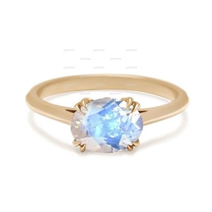 East-West Moonstone Ring In 18k Gold, Oval Cut Moon Stone Double Prong Set Ring, Solitaire Ring, Delicate Gemstone Ring Promise Rainbow Ring