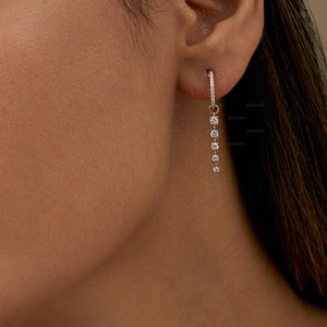 Minimalist Dangling Moissanite Huggie Hoop Earrings Dangle & Drop Hoop Earring Dangling Diamonds Earrings on Gold Diamond Hoop For Pair