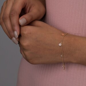 Dangling Moissanite And Discs Bracelet, 14k Solid Gold Diamond Disc Bracelet, Delicate Bracelet for Women, Minimalist, Stackable  Bracelet