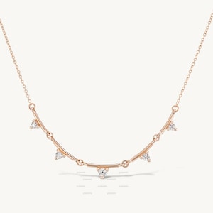 Delicate Diamond Broken Line Gold Bar Necklace Minimalist 5 Diamond Necklace Modern Gift For Her 14k Solid Gold Diamond Broken Line Necklace