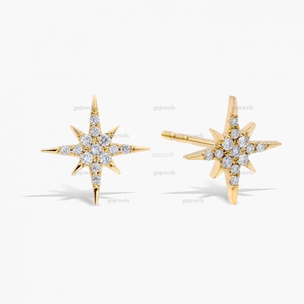 Moissanite Starburst Studs, 14K Gold Starburst Stud Earrings, Minimalist Earrings, Celestial Jewelry, Christmas Gifts, Silver Star Earrings