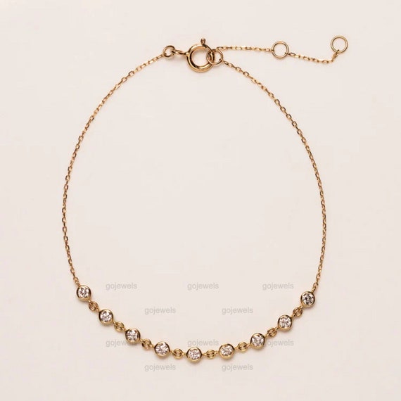14K ゴールド 9 リンク フローティング モアッサナイト ブレスレット