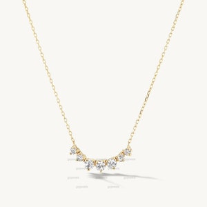14k Gold Round Moisanite Necklace, Graduated Curve Necklace, Seven Stone Diamond Necklace, Delicate Diamond Necklace, Anniversary Gift